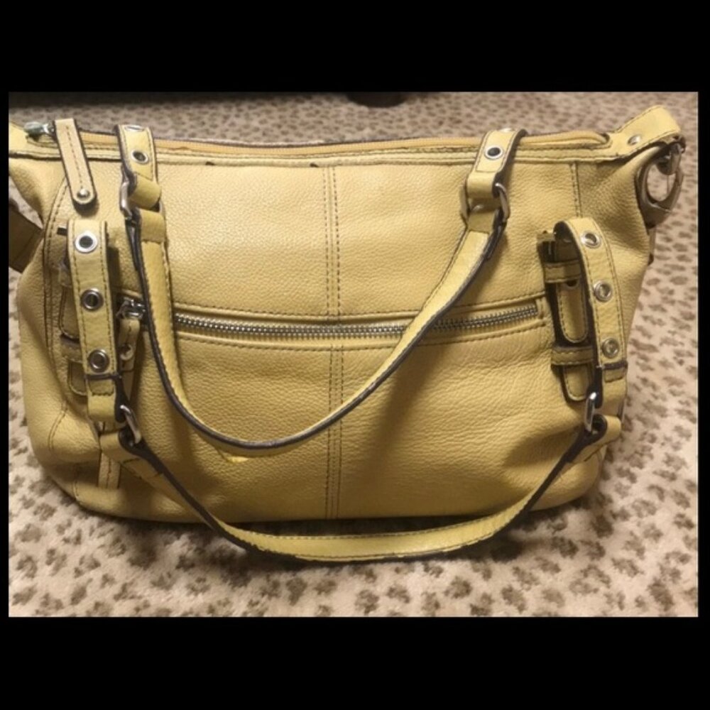 Yellow leather satchel